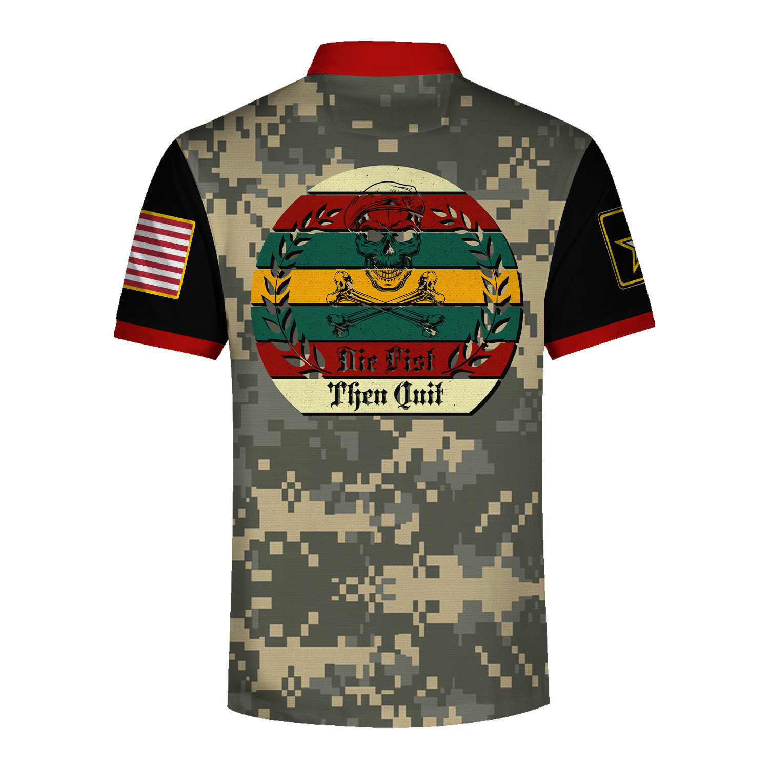Customspig Polo Shirt US Army Ribbon Military Motivational Die First Then Quit Army Veteran 3D Apparel