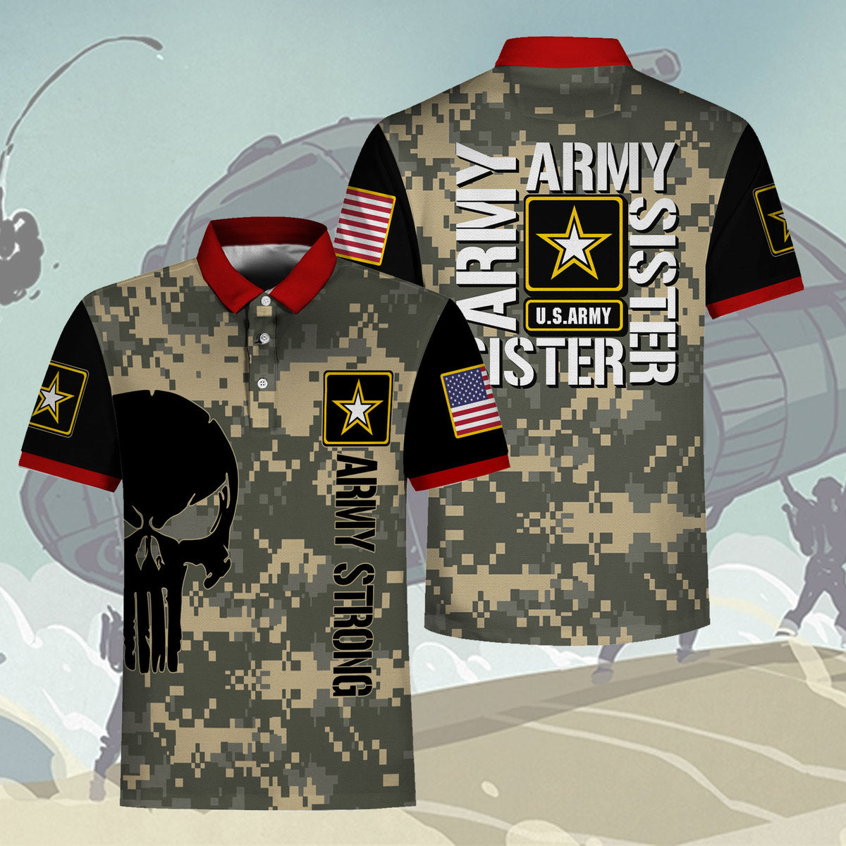 Customspig Polo Shirt US Army Army Sister 3D Apparel