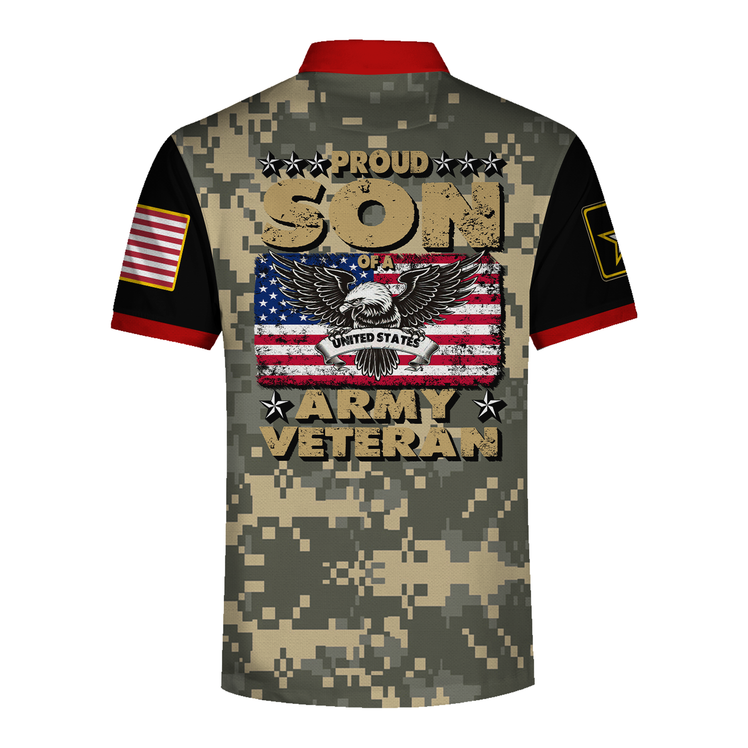 Customspig Polo Shirt US Army Unit Patches Proud Son Of Us Army Veteran Patriotic 3D Apparel