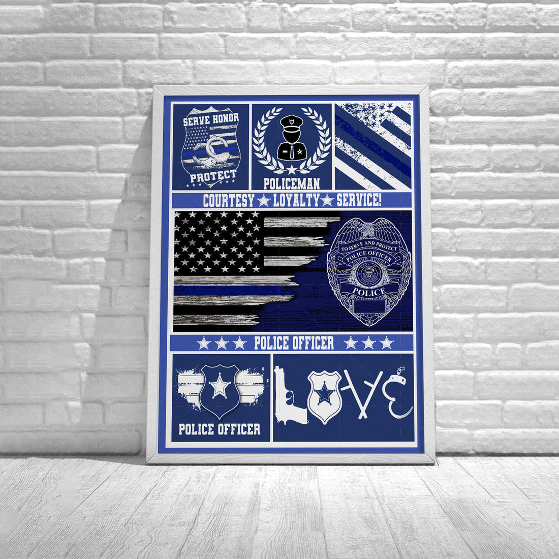 CustomsPig Custom Name Badge Number Police Officer Thin Blue Line American Flag Digital File/ Poster/ Canvas