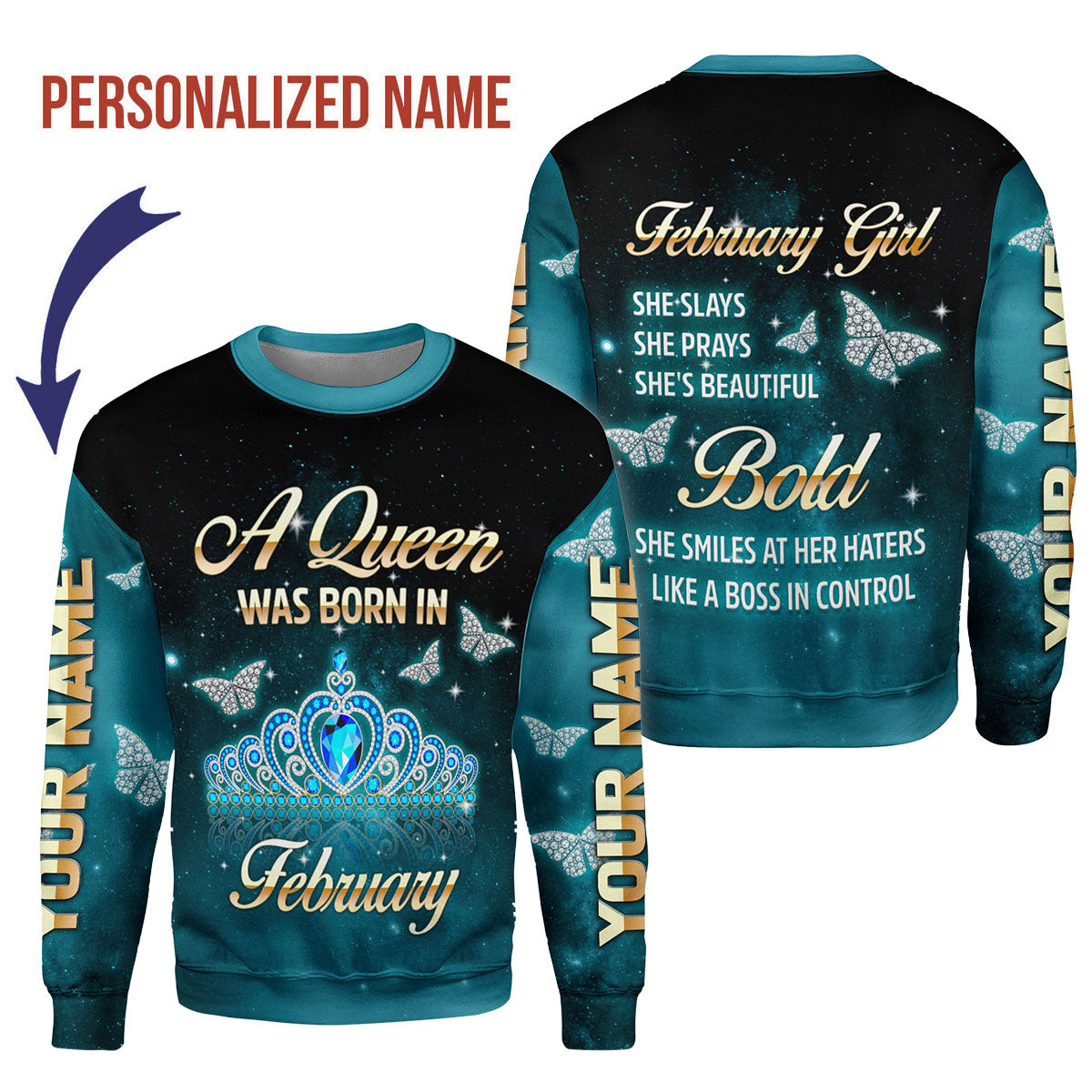 CustomsPig Personalized Tops February Girl All Over Printed