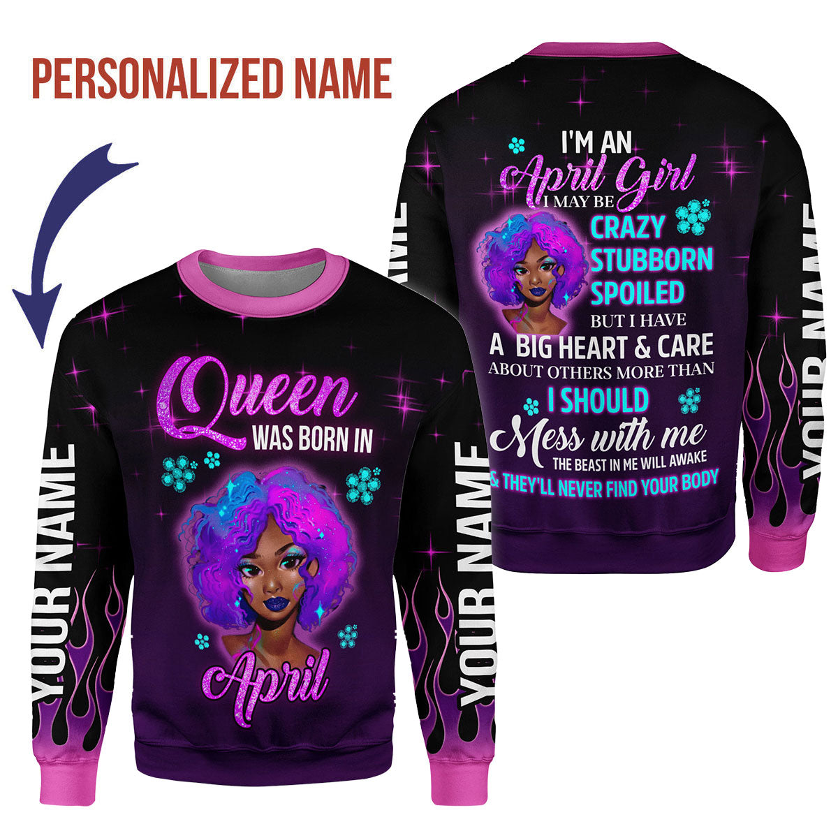 CustomsPig Personalized Ugly Sweater Queen Was Born In April All Over Printed