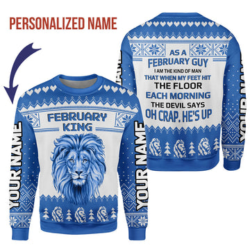 CustomsPig Personalized Ugly Sweater February King All Over Printed