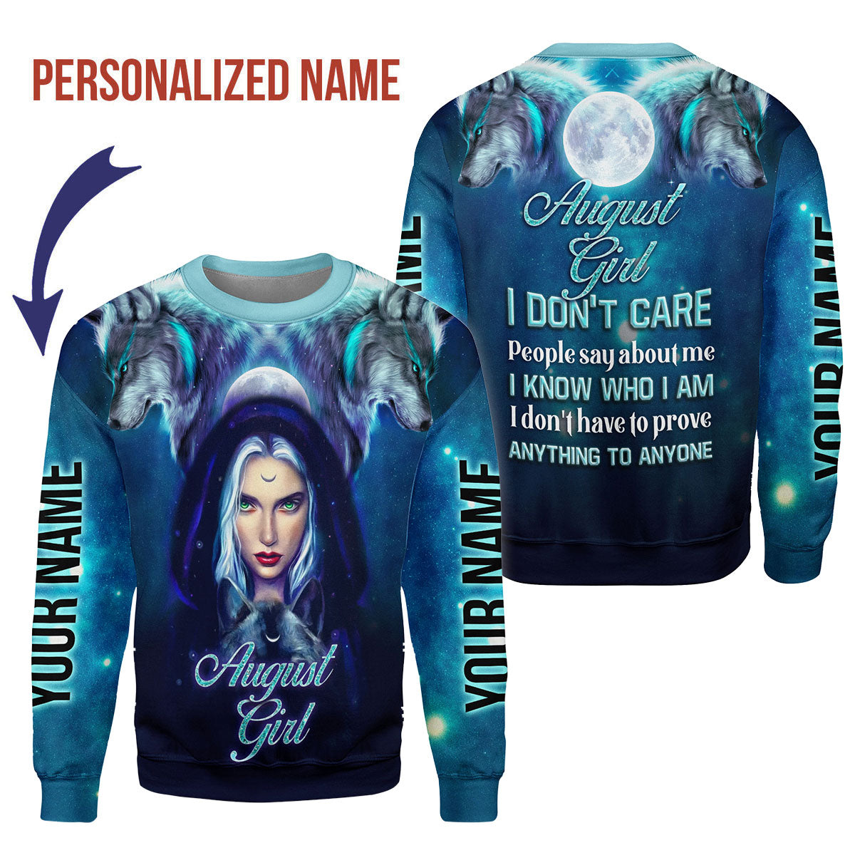 CustomsPig Personalized Ugly Sweater August Girl I Don't Care All Over Printed