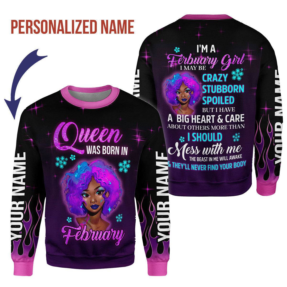 CustomsPig Personalized Ugly Sweater Queen Was Born In February All Over Printed