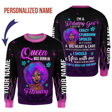 CustomsPig Personalized Ugly Sweater Queen Was Born In February All Over Printed
