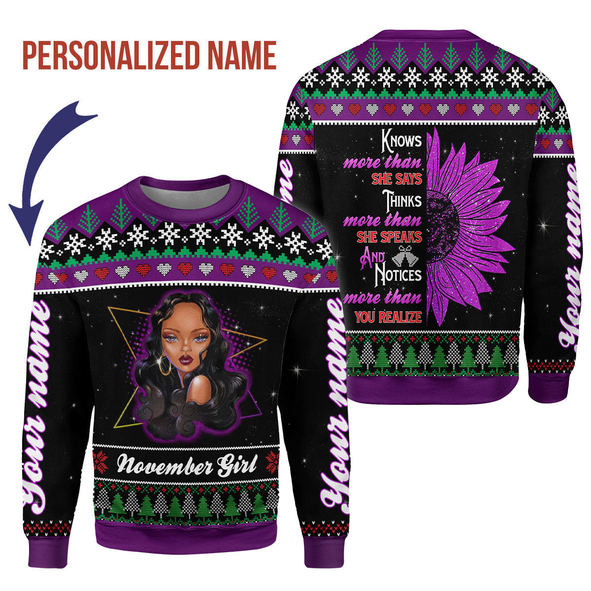 CustomsPig Personalized Ugly Sweater November Girl All Over Printed