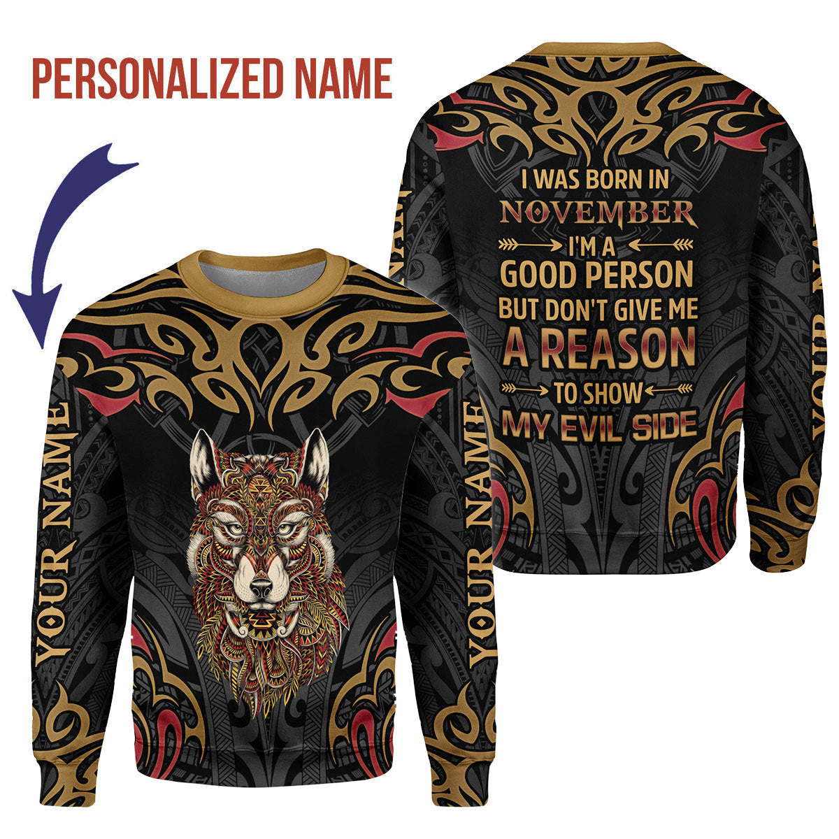 CustomsPig Personalized Ugly Sweater November Guy All Over Printed