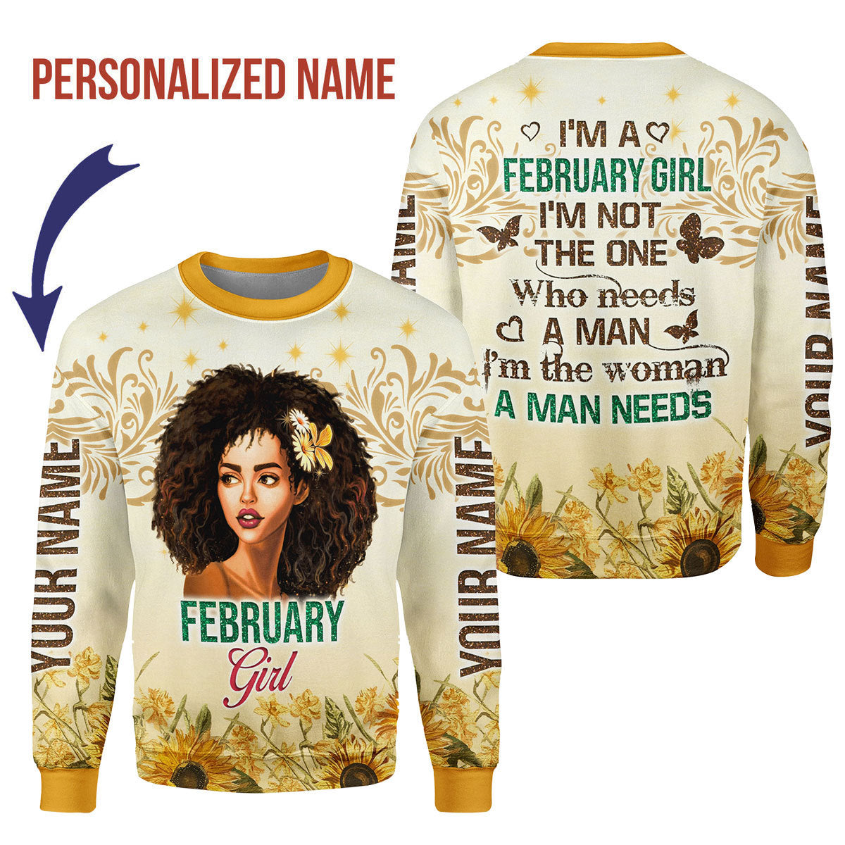 CustomsPig Personalized Ugly Sweater February Girl All Over Printed