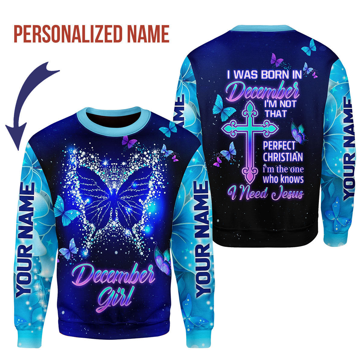 CustomsPig Personalized Ugly Sweater December Girl All Over Printed