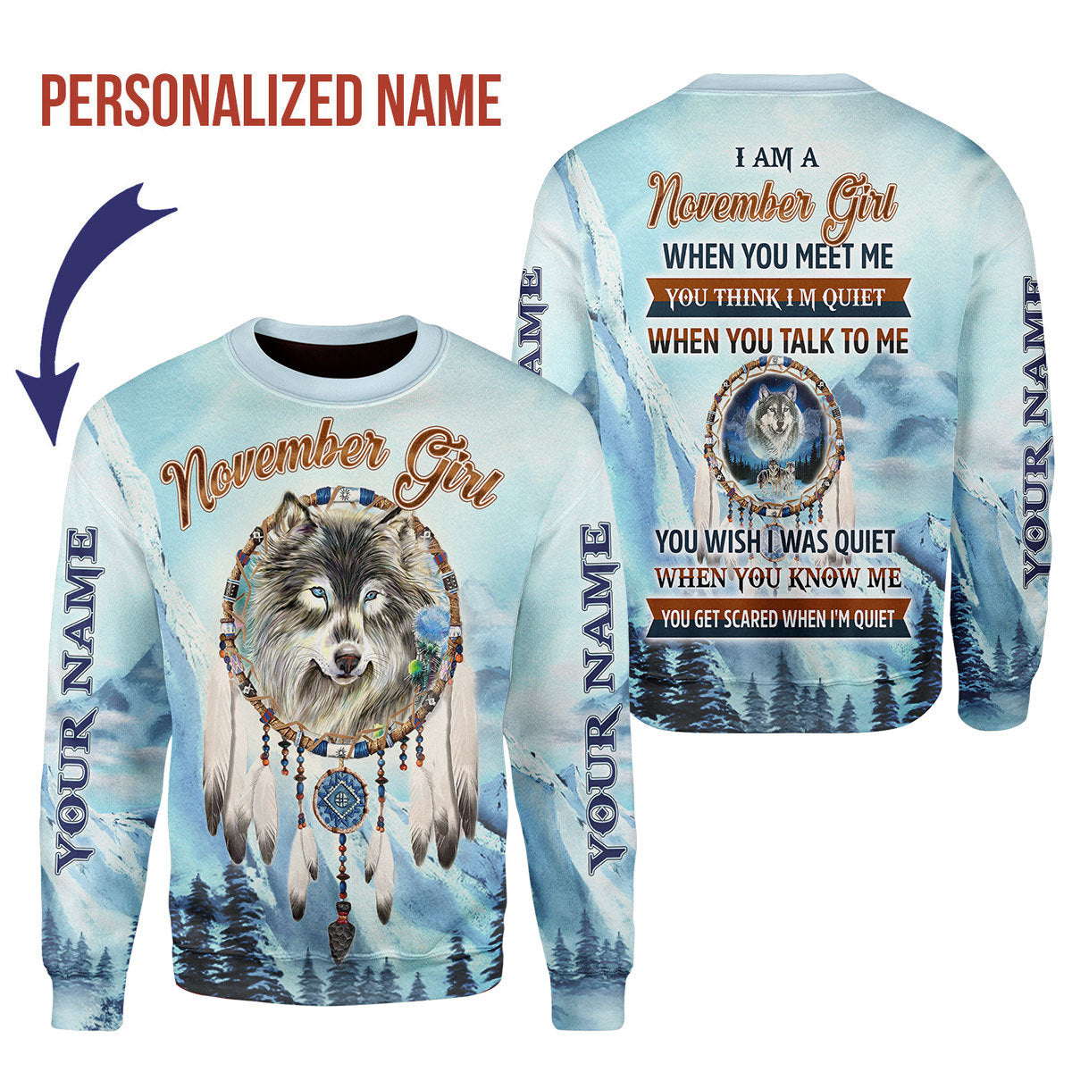 CustomsPig Personalized Tops November Girl All Over Printed