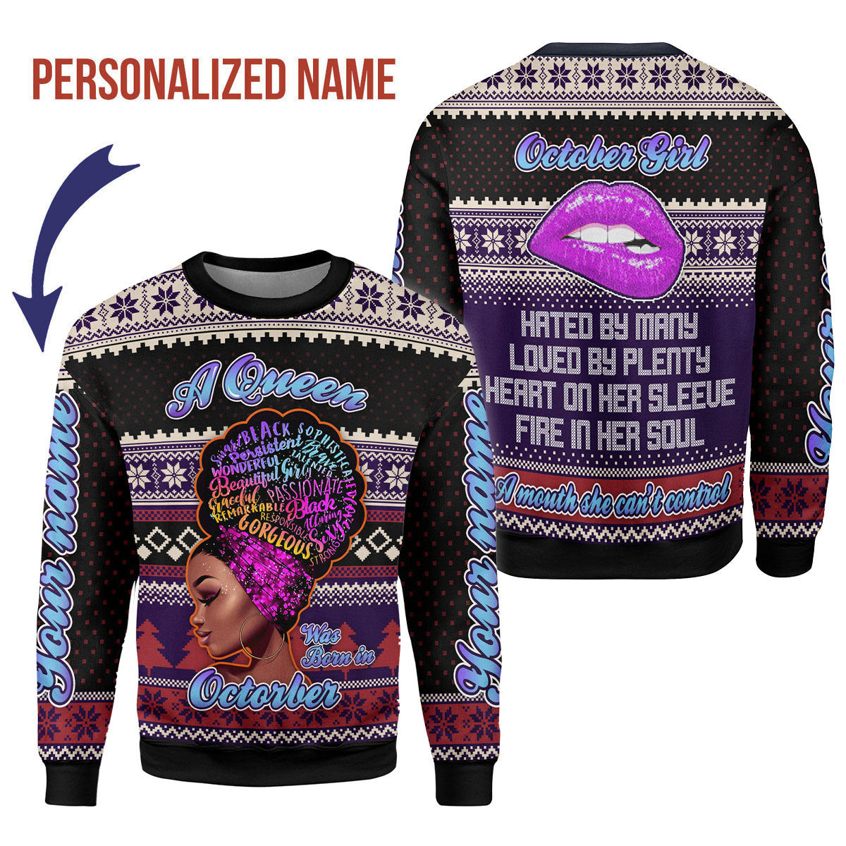 Customspig Personalized Sweatshirt A Queen Was Born In October All Over Printed