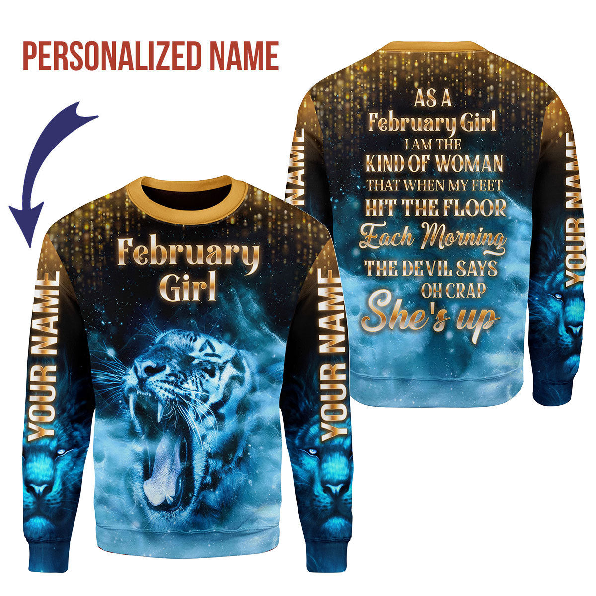 CustomsPig Personalized Ugly Sweater As A February Girl She's Up All Over Printed