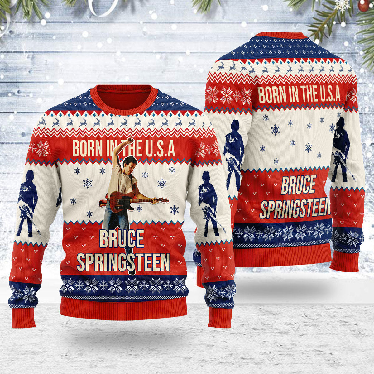 CustomsPig Born in the USA Tour Bruce Springsteen Streetband Christmas Ugly Sweater