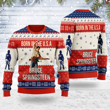 CustomsPig Born in the USA Tour Bruce Springsteen Streetband Christmas Ugly Sweater