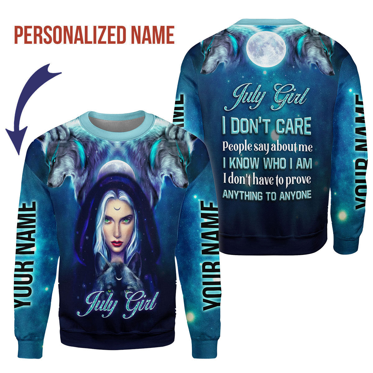 CustomsPig Personalized Ugly Sweater July Girl I Don't Care All Over Printed