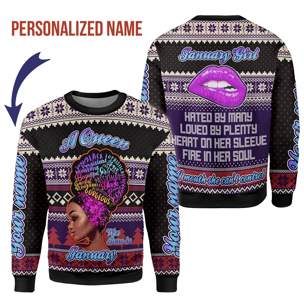 CustomsPig Personalized Ugly Sweater January Girl All Over Printed
