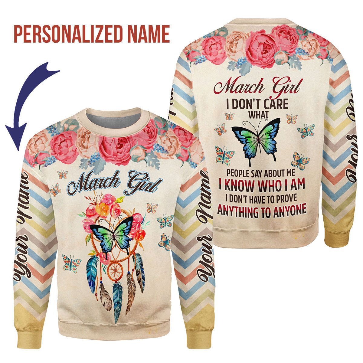 CustomsPig Personalized Ugly Sweater March Girl All Over Printed