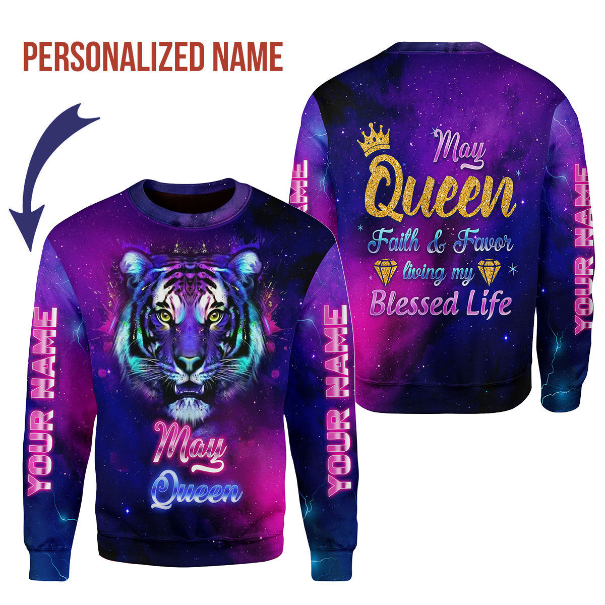 CustomsPig Personalized Ugly Sweater May Queen All Over Printed