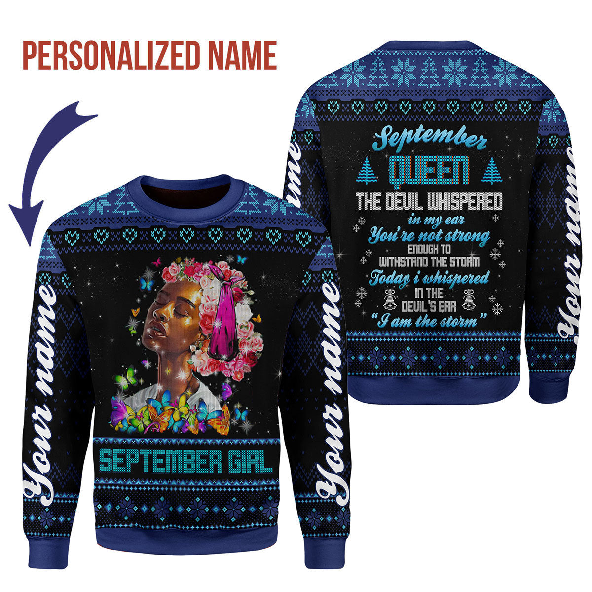 CustomsPig Personalized Ugly Sweater September Girl I Am The Storm All Over Printed