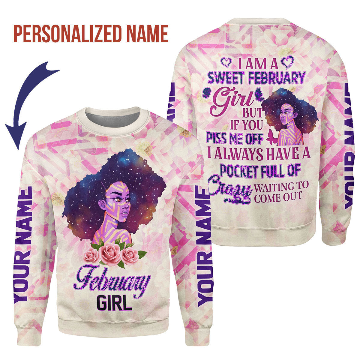 CustomsPig Personalized Ugly Sweater February Girl All Over Printed