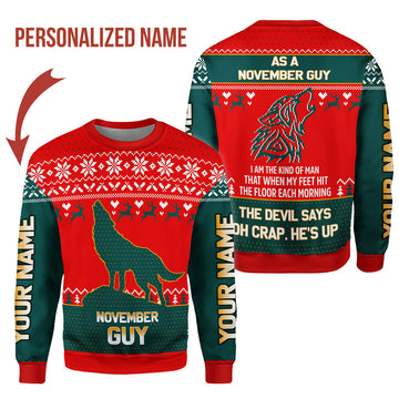 CustomsPig Personalized Ugly Sweater November Guy All Over Printed