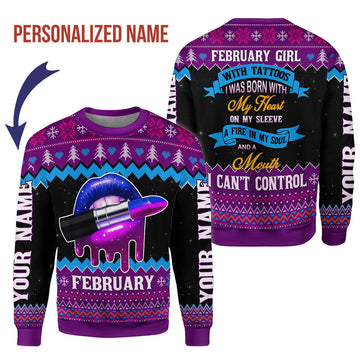 CustomsPig Personalized Ugly Sweater February Girl All Over Printed