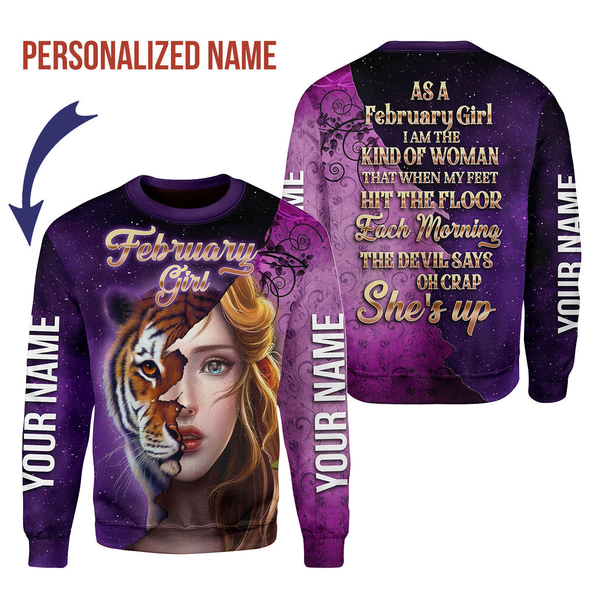 CustomsPig Personalized Ugly Sweater As A February Girl All Over Printed