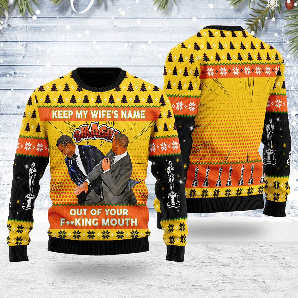 CustomsPig Will Smith Slaps Chris Rock Meme Christmas Ugly Sweater