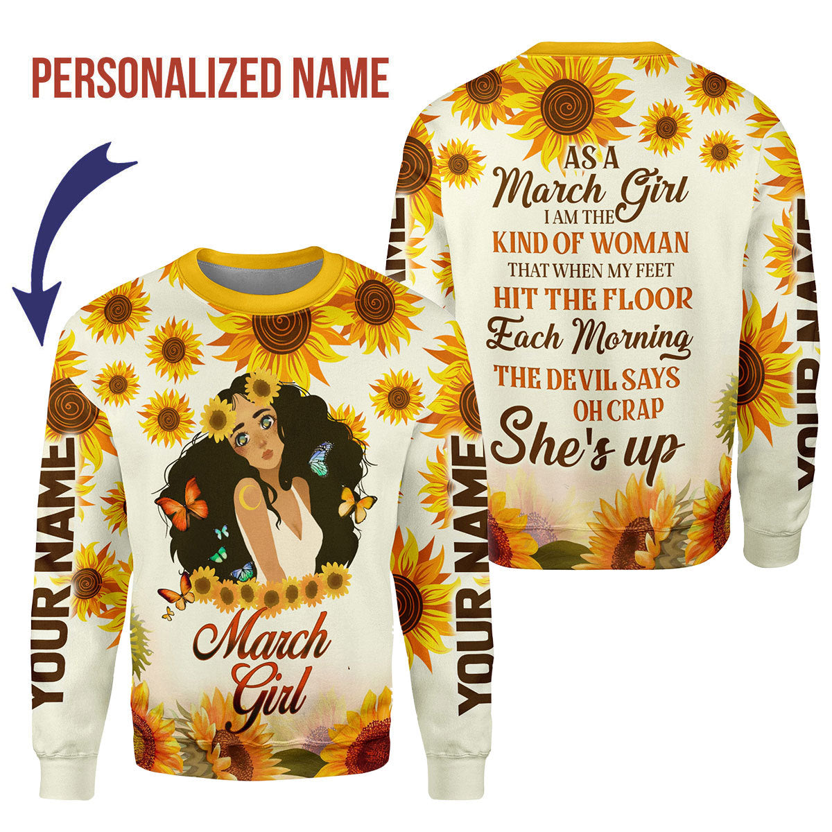 CustomsPig Personalized Ugly Sweater March Girl All Over Printed