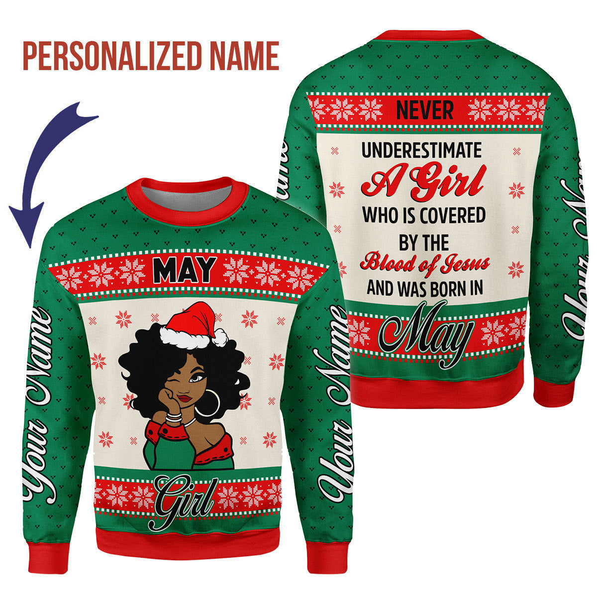 CustomsPig Personalized Ugly Sweater May Girl All Over Printed