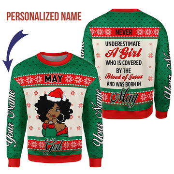 CustomsPig Personalized Ugly Sweater May Girl All Over Printed