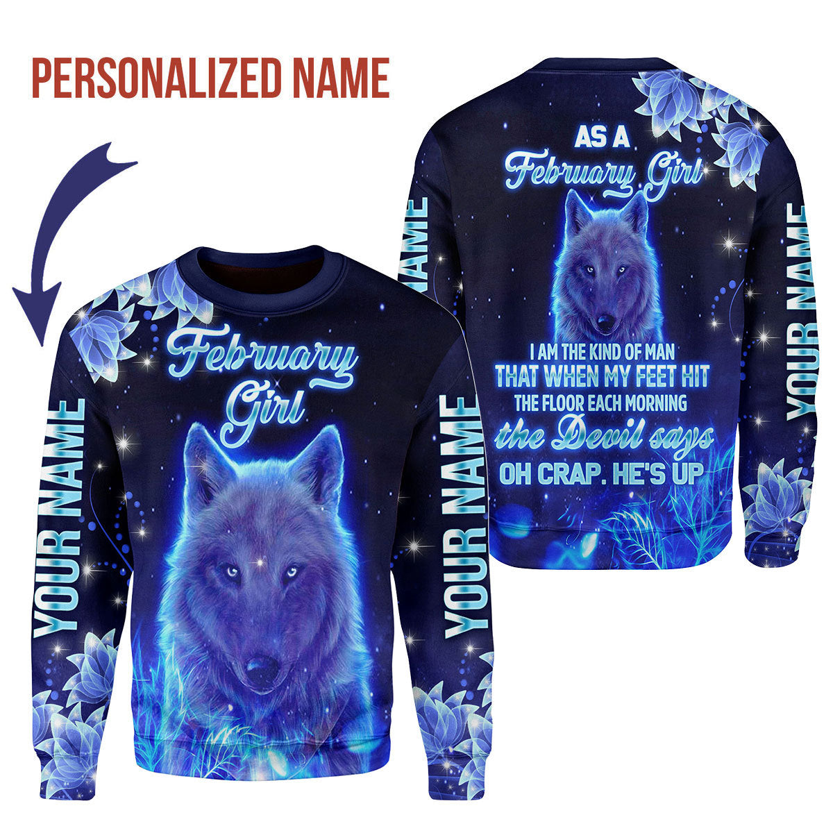 CustomsPig Personalized Tops February Girl All Over Printed