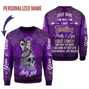 CustomsPig Personalized Ugly Sweater July Girl I Have Tattoos All Over Printed