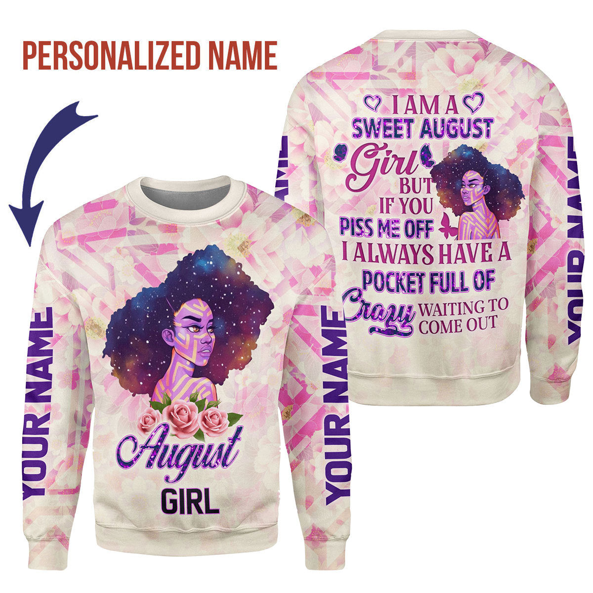 CustomsPig Personalized Ugly Sweater August Girl All Over Printed