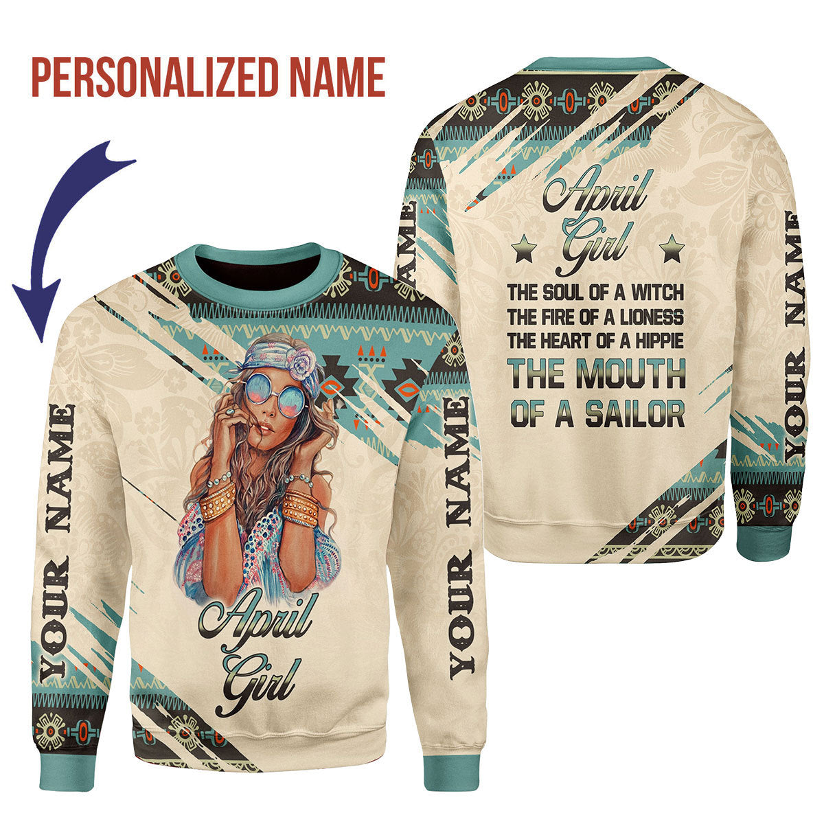 CustomsPig Personalized Ugly Sweater April Girl All Over Printed