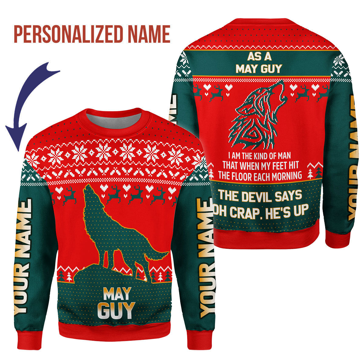 CustomsPig Personalized Ugly Sweater May Guy All Over Printed