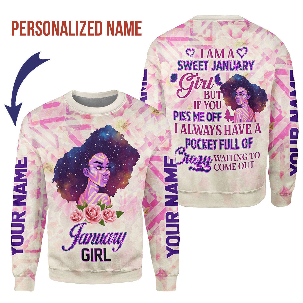 CustomsPig Personalized Tops January Girl All Over Printed