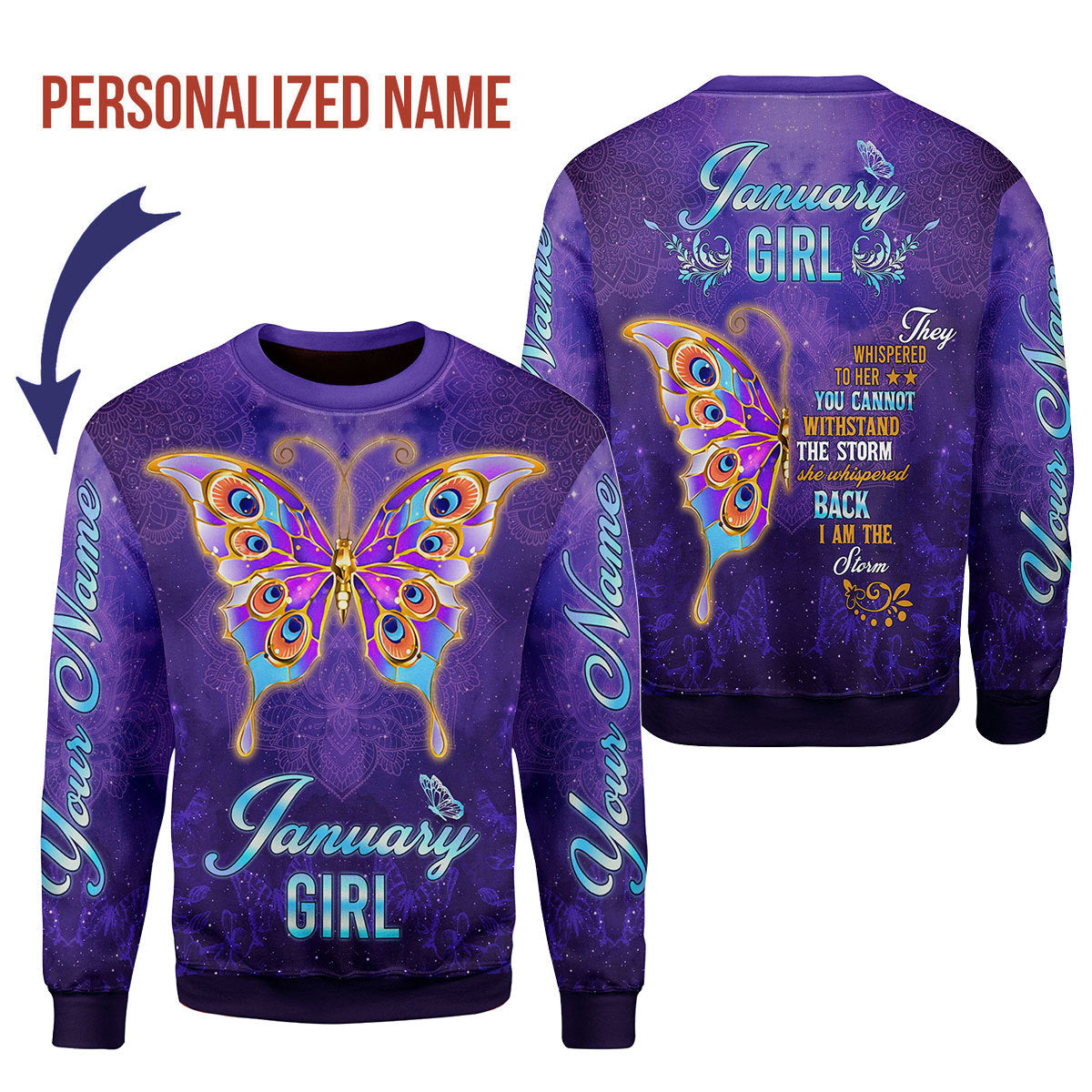 CustomsPig Personalized Ugly Sweater January Girl All Over Printed