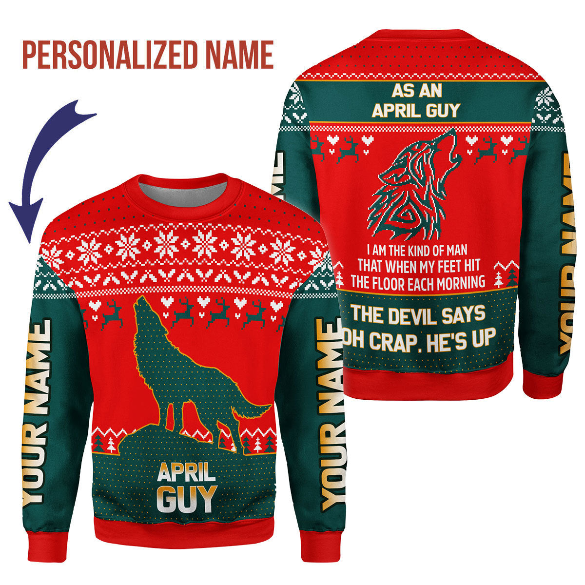 CustomsPig Personalized Ugly Sweater April Guy All Over Printed