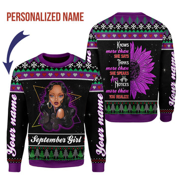 CustomsPig Personalized Ugly Sweater September Girl All Over Printed