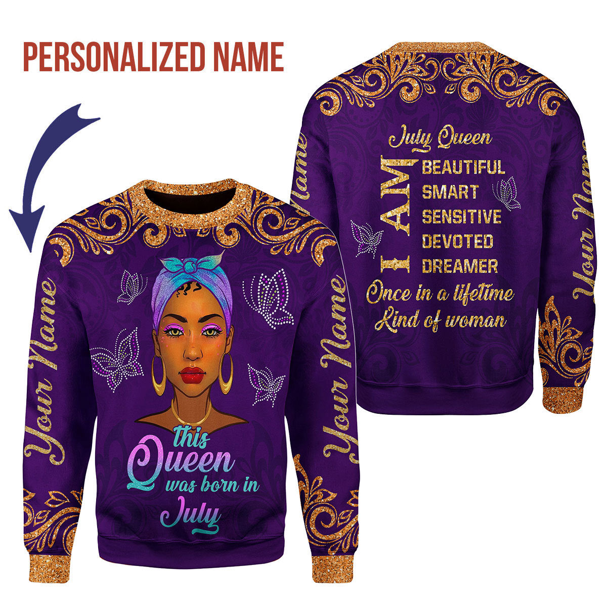 CustomsPig Personalized Ugly Sweater July Queen All Over Printed