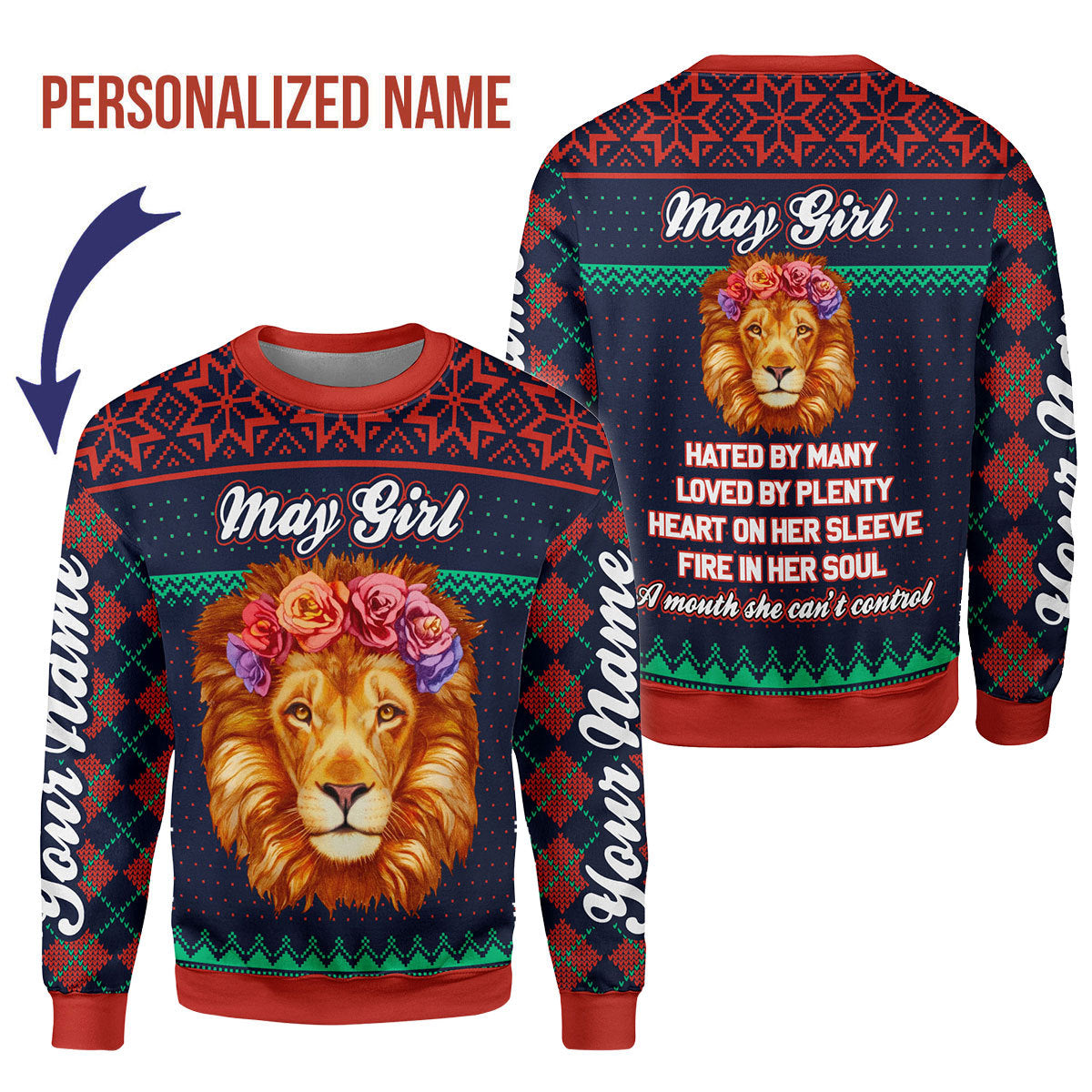 CustomsPig Personalized Ugly Sweater May Girl All Over Printed