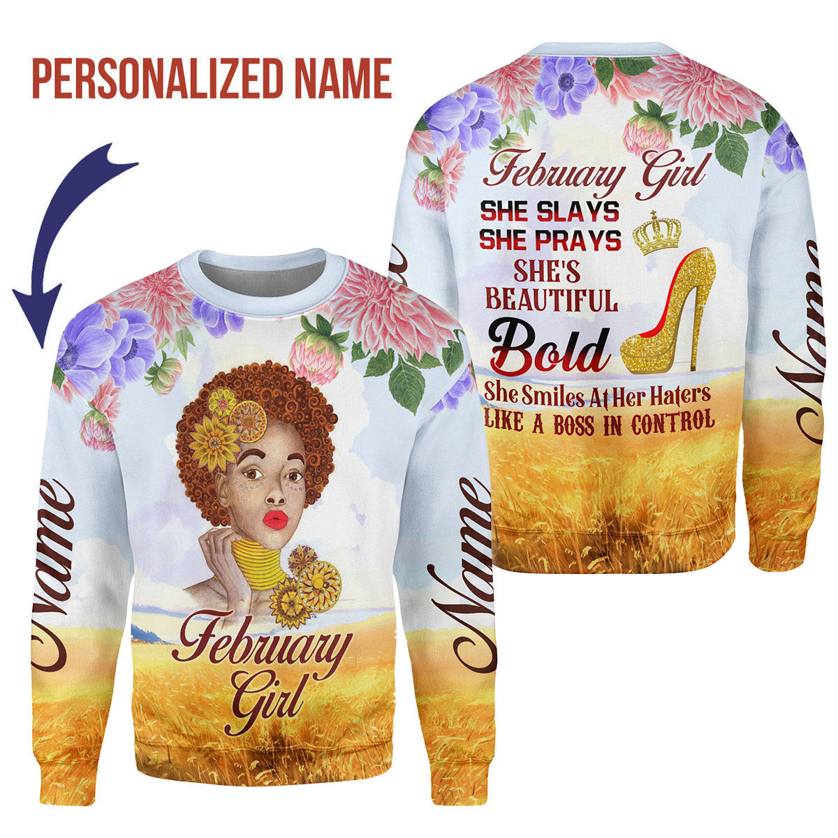 CustomsPig Personalized Ugly Sweater February Girl All Over Printed