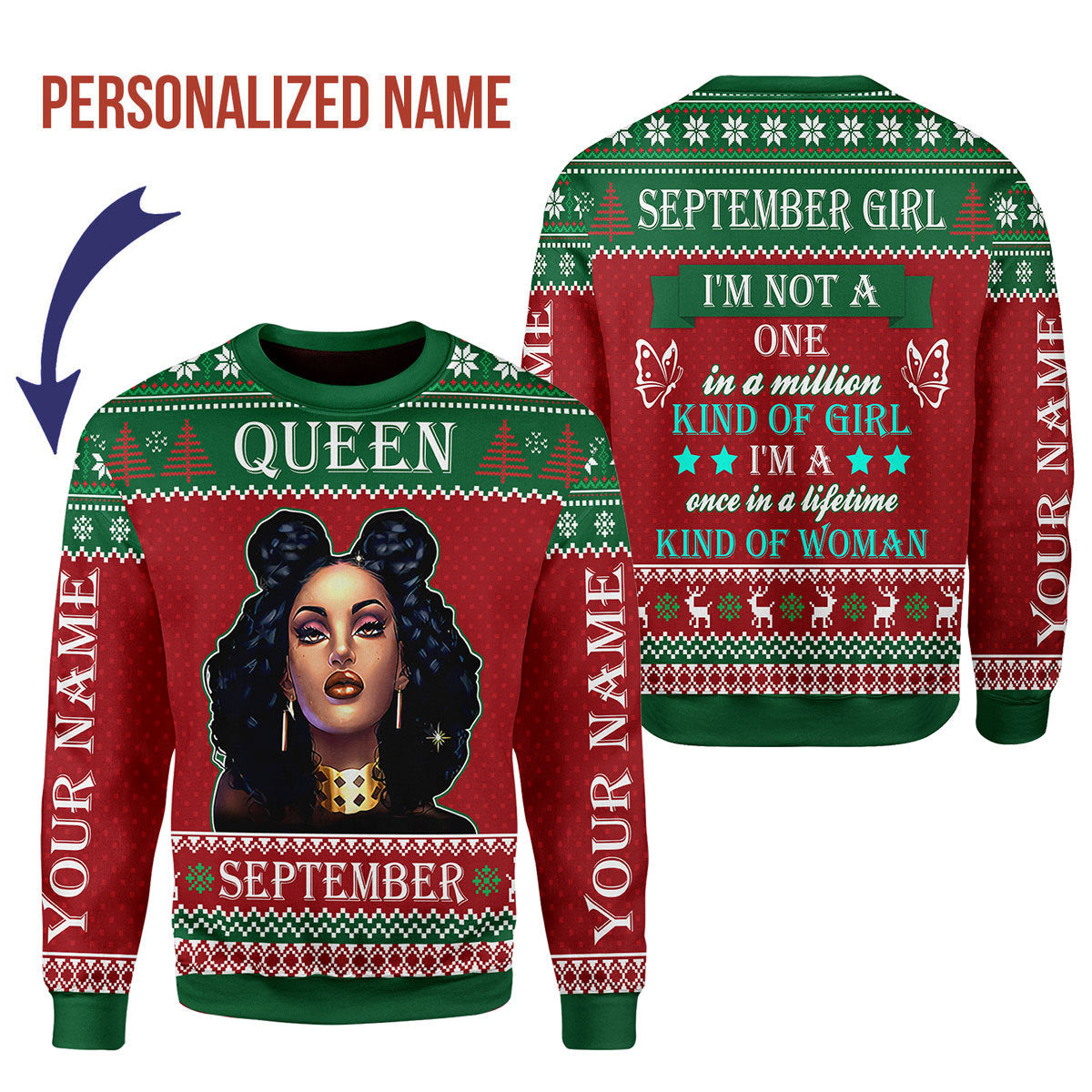 CustomsPig Personalized Ugly Sweater September Girl All Over Printed
