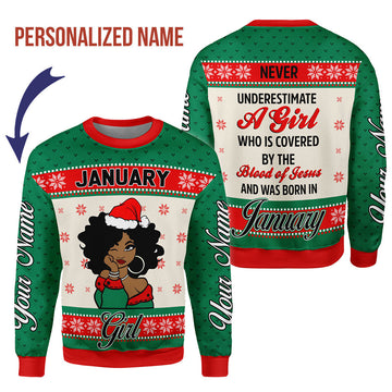 CustomsPig Personalized Ugly Sweater January Girl All Over Printed