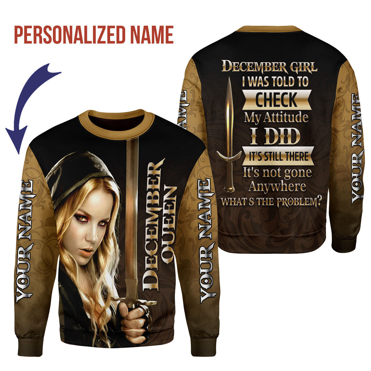 CustomsPig Personalized Ugly Sweater I'm A December Girl All Over Printed