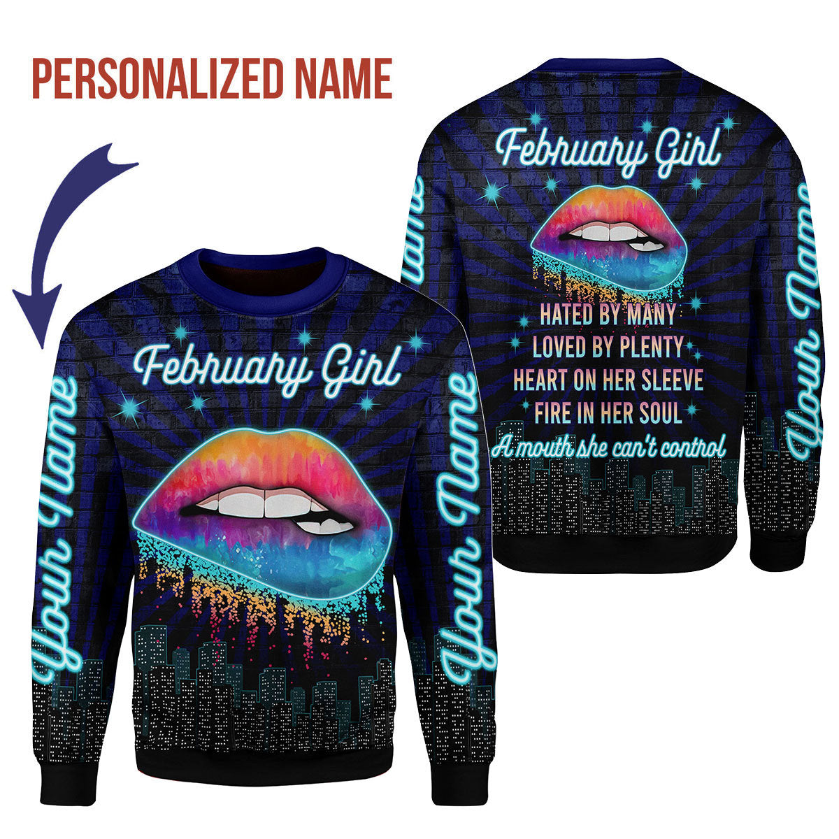 CustomsPig Personalized Tops February Girl Blue All Over Printed