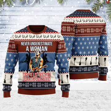 Never Underestimate A Grandma Who Is Listening To Bruce Springsteen Christmas Ugly Sweater