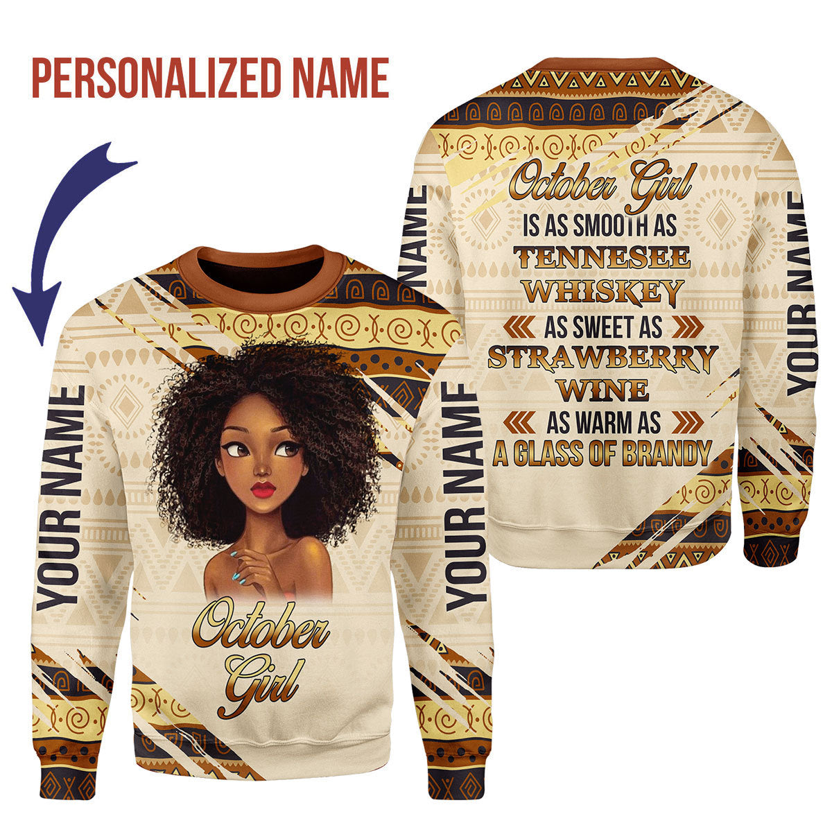 CustomsPig Personalized Ugly Sweater October Girl All Over Printed